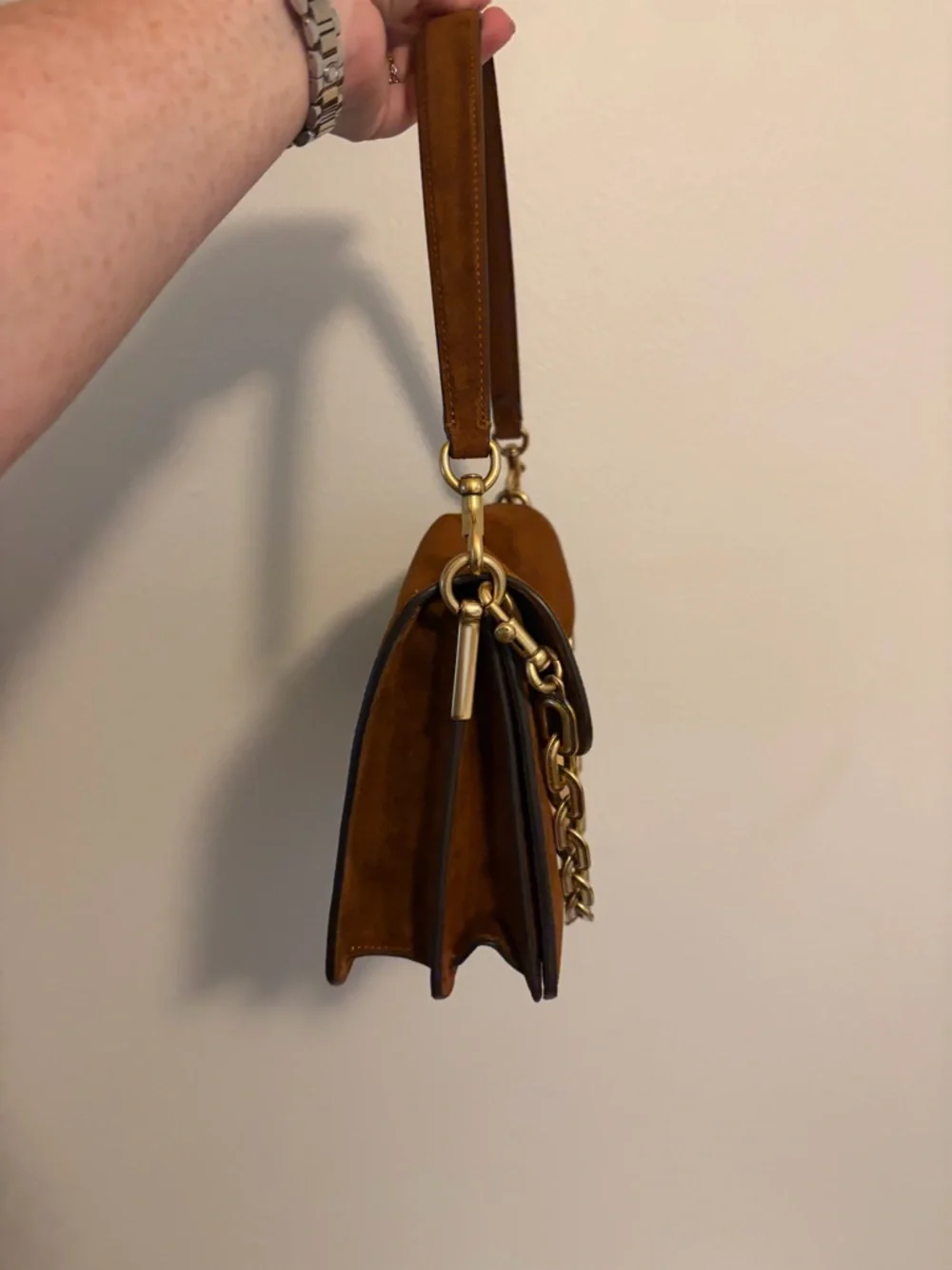 Coach Warm Brown Suede Chain Tabby Bag with Gold Hardware - Picture 2 of 6